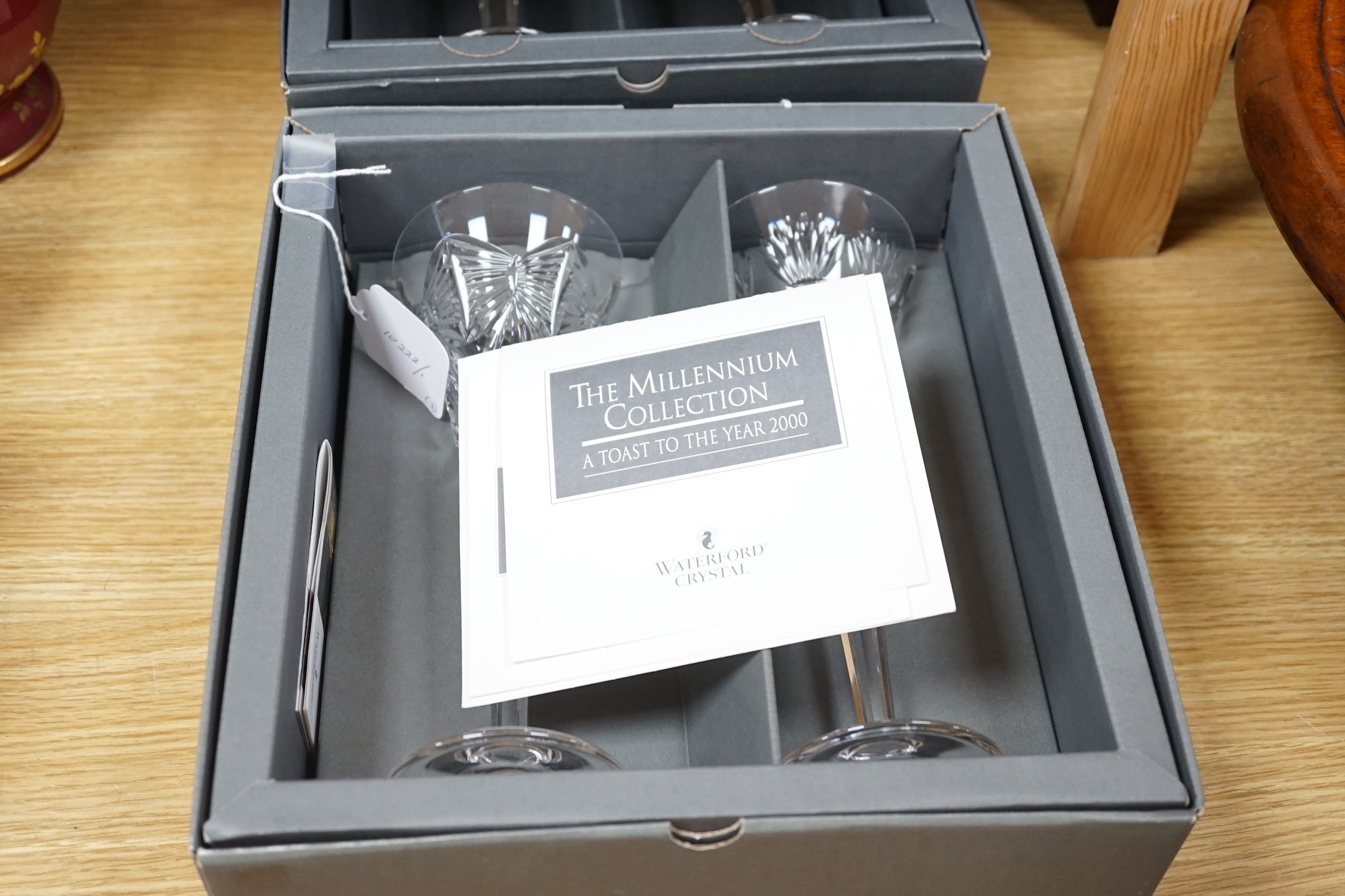 Three boxed pairs of Waterford Millenium Collection wine flutes, 23.5cm high